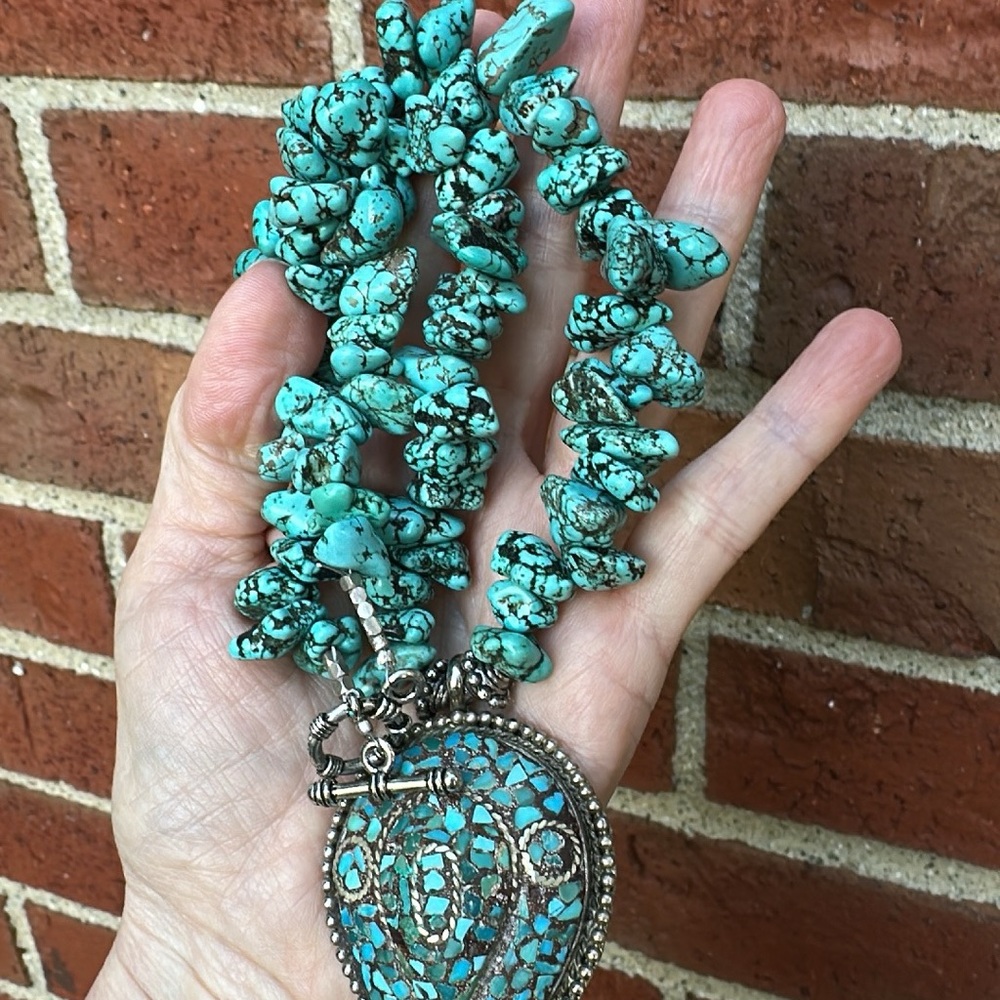 Turquoise and Silver Pendant Necklace